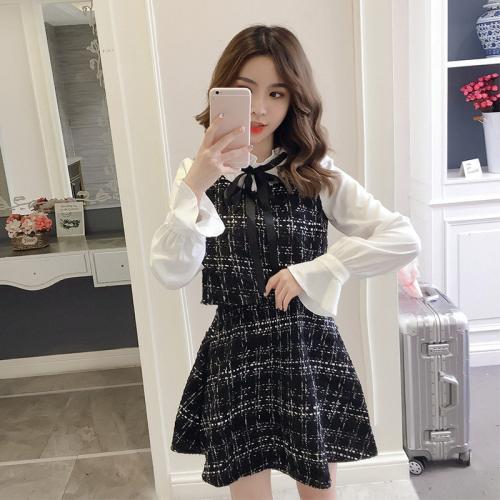 Autumn and Winter New Women's Base Skirt Elegant Fragrant Long-sleeved Fake Two-piece Skirt