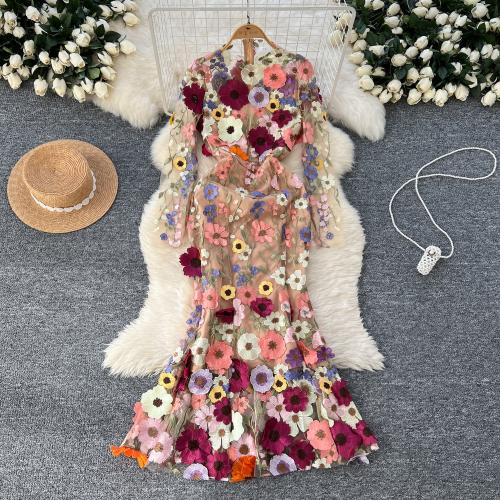 New Elegant Socialite Dress Women's Dinner Party dress Flower Slim Fishtail Dress