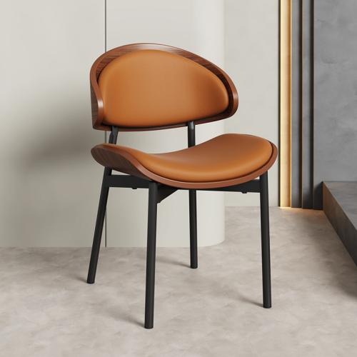 Light Luxury Minimalist Dining Chair Leather Soft Curved Wood Cafe Modern Home Chair Backrest Chair