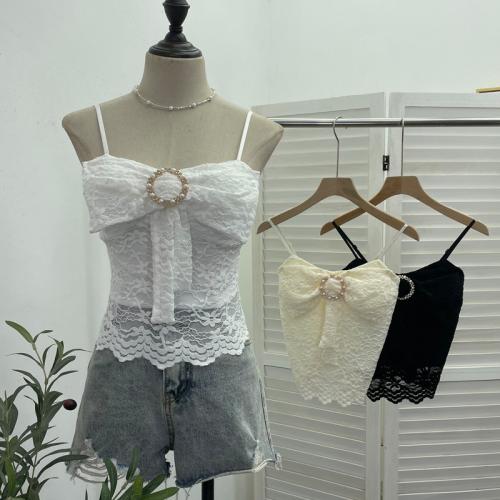 Lace Camisole Vest with Chest Pad Socialite Bow Decorative Buckle Sexy Slim-fit Short Top