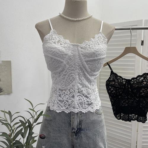 Camisole Vest with Chest Pad Lace Hollow Slim-Fit Short Bottoming Sleeveless Top