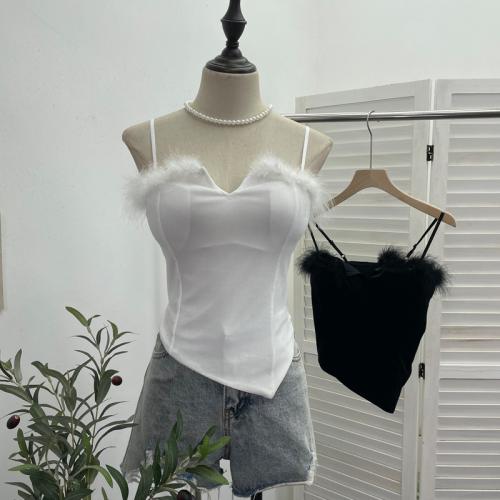 Stitching Velvet Irregular Outer Wear with Chest Pad Camisole Short Sleeveless Top