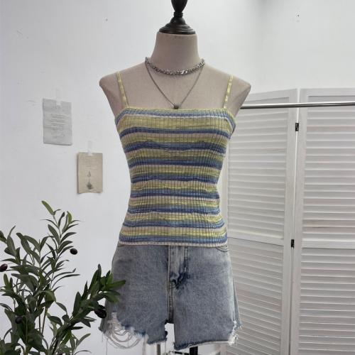 Contrast color stripe sweet cool style vertical pit strip knitted camisole vest