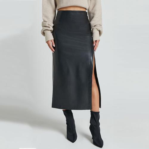 PU Split Leather Skirt High Waist Zipper Skirt Slim-fit Hip Long Skirt