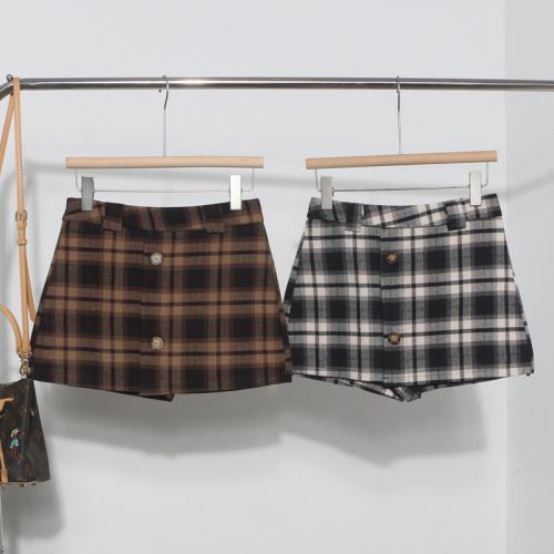 Retro plaid skirt pants autumn and winter high waist small anti-light A- shaped hip skirt