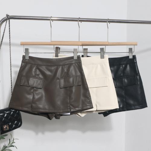 A- line Skirt Women's New High Waist Split Leather Shorts Wide Leg Pants