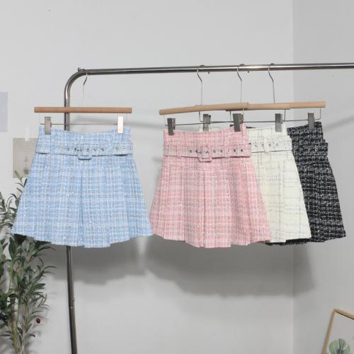 Tweed Composite Bright Silk Plaid Skirt A- Shaped Puffy Pleated Skirt