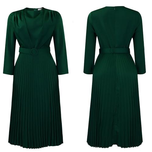 New elegant pleated commuter OL solid color plus size dress