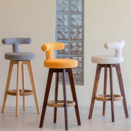 Solid Wood Bar Chair High Stool Household Rotating Chair Bar Stool Modern Simple High Stool