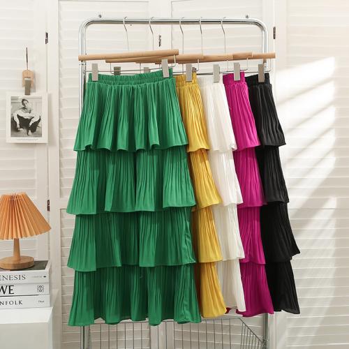 Stitching Pleated Large Swing Skirt Women's New Mid-length Layered Skirt for Autumn and Summer