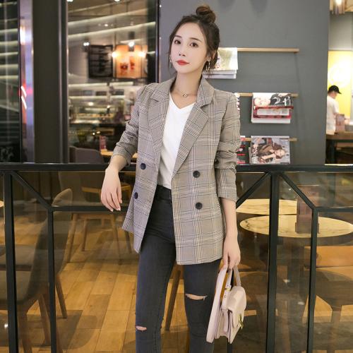 Plaid Suit Jacket Women's Spring and Autumn Vintage Suit Coat