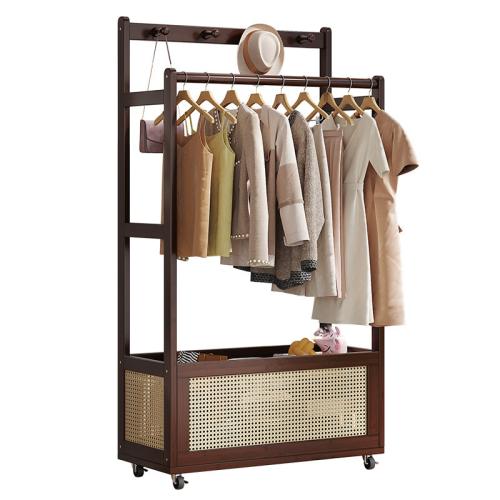 Movable clothes hanging rack bamboo coat rack household floor hanger rack bedroom