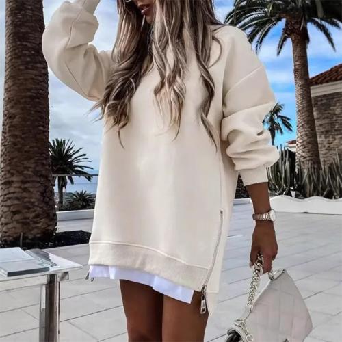 Autumn and winter fashion stitching side zipper design pullover sweater women