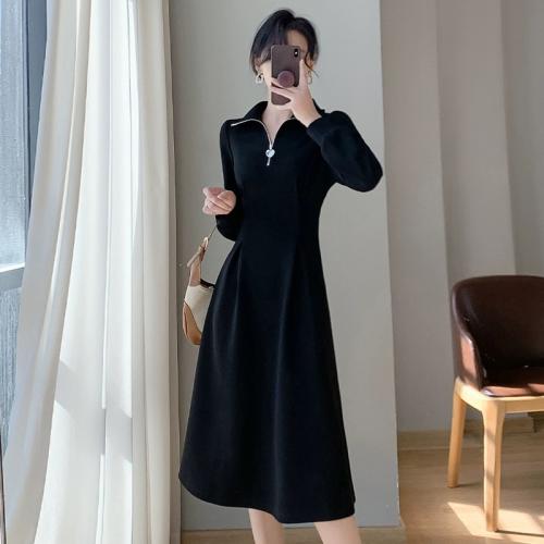 French-style dress Women's Autumn and Winter Small High-end Elegant fleece-lined Thickened Long Skirt