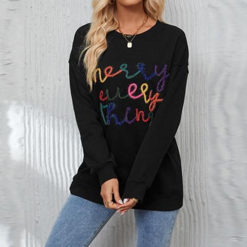 New color letter print sweater Women's casual loose long sleeve pullover sweatshirt