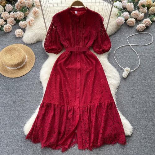 Summer Women's Clothing Chic Beautiful Short-sleeved Lace Stunning Mid-length Dress Trendy