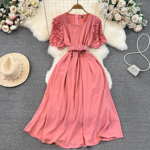 French Style First Love Mori Style Long Dress Summer Fashion Short Sleeve Tight Waist Slimming Dress