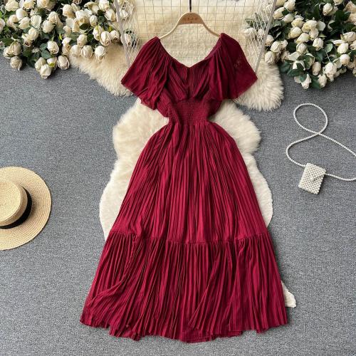 French Style Seaside Beach Dress Women's New Waist Slimming Elegant A-line Chiffon Dress