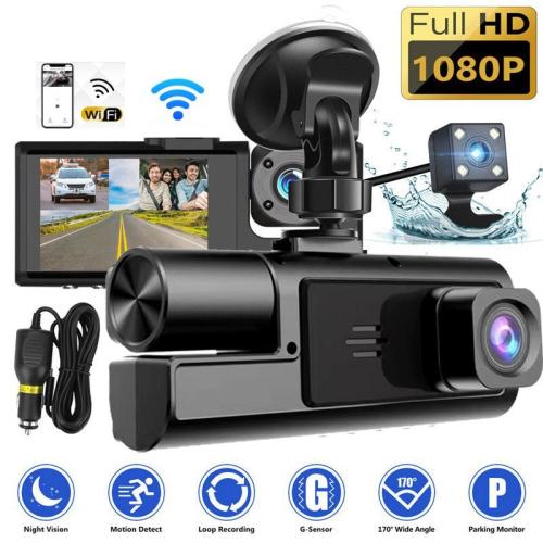 Driving Recorder HD 1080p Car Dual Lens Front/Rear/Inside Video Recorder Camera G-sensor