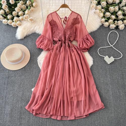 Bohemian holiday style dress women's new lace chiffon long dress