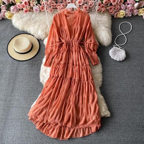 Spring bohemian retro women's chiffon pullover v-neck dress