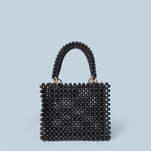 New Beaded Bag Handmade Woven Bag Women's Black Pearl Bag Underarm Handbag