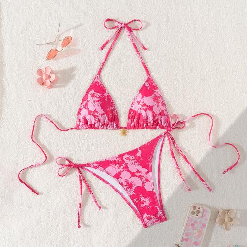 Polyester Bikini, Gedruckt, Floral, Fuchsia,  Festgelegt