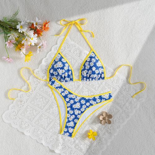 Polyester Bikini, Gedruckt, Floral, Blau,  Festgelegt