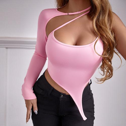 Women's Autumn New Sexy Shoulder Neck Slim-fit Navel T-shirt Solid Color Irregular Blouses