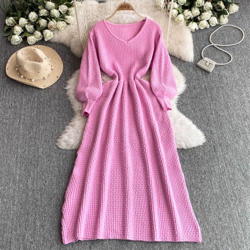 Winter French Waist Slimming Long-sleeved Knitted Dress