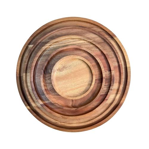 Acacia Wood Round Large Wooden Tray Tea Cup Wooden Dinner Plate Household Solid Wood Plate