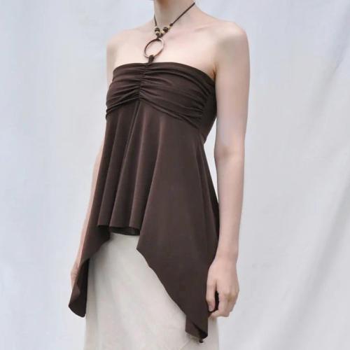 Slimming Sexy Slim-fit backless pleated A-line irregular Tube top beaded ring halter Camisole