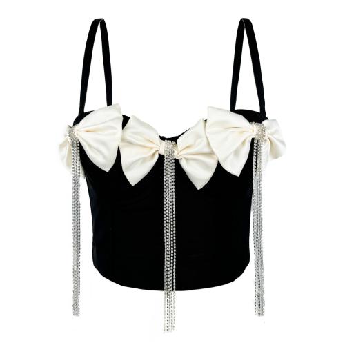 Exquisite Rhinestone Tassel Camisole Double-layer Big Bow Fishbone Corset