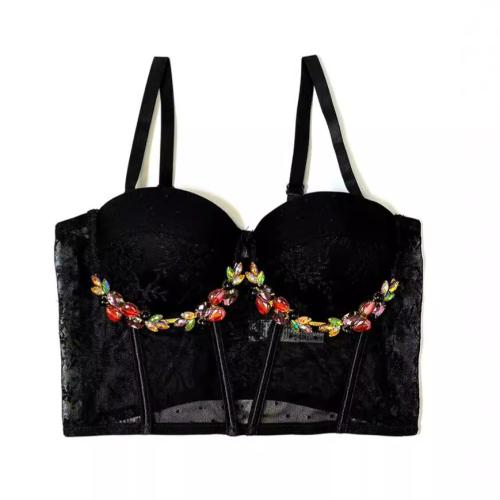 Black Lace High-end Corset Gem Floral Sexy Underwear Tube Top