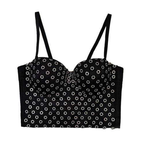 Black Hot Rhinestone Sling Inner Top Backless Fishbone Camisole