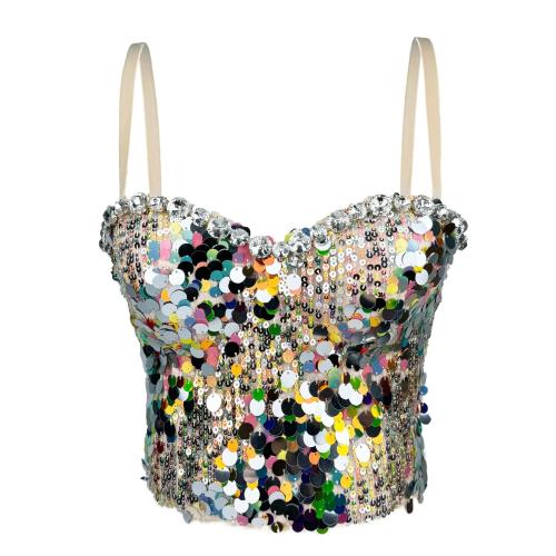 New colorful reflective sequins diamond sexy pure fish bone Camisole