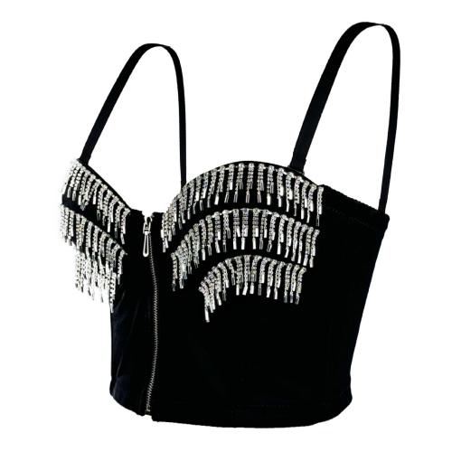 Sexy Summer Punk Small Camisole Tassel Top with Sling Outer Wear Fishbone Bra