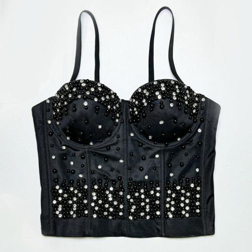 High-end Outer Wear Camisole Fishbone Bra with Chest Pad Rhinestone Camisole