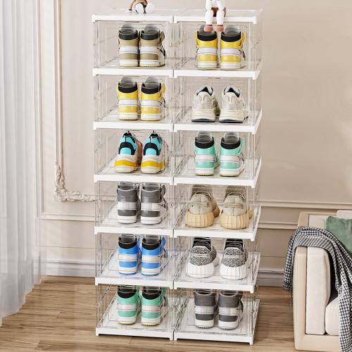 Transparent Shoe Rack Foldable Installation-Free Shoe Box Plastic Breathable Simple Shoe Cabinet