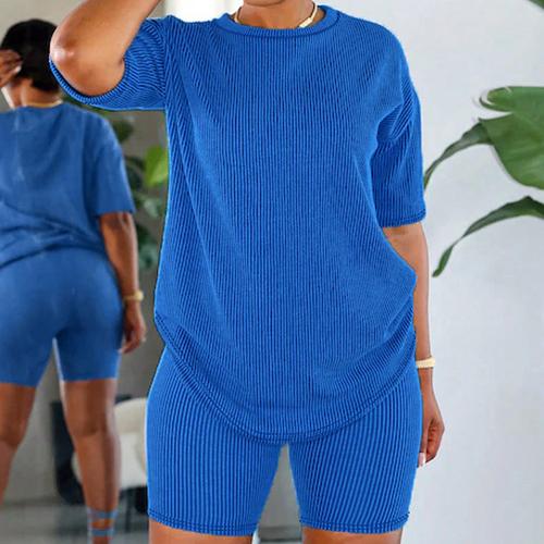 Poliéster Conjunto casual de las mujeres, azul,  Conjunto