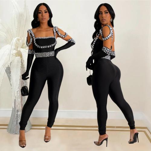 Fashion Women's New Sling Rhinestone Long Jumpsuit