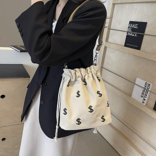 Fashion Lightweight Canvas Bucket Bag Fashionable All-match Drawstring Crossbody Bag