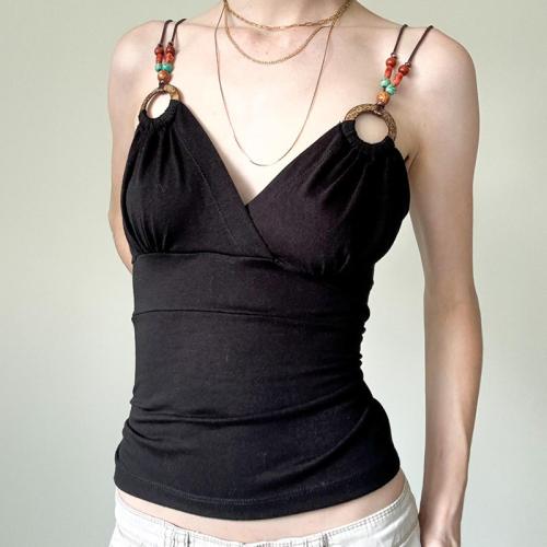 Retro Ring Beaded V-Neck Backless Sling Sexy Slim-fit Slimming All-match Small Camisole