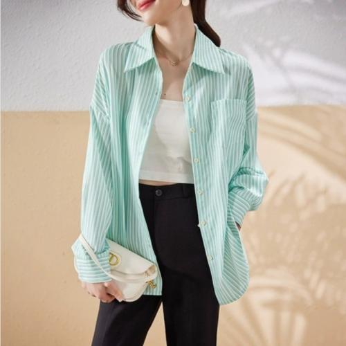 Popular sun protection striped coat women's outer wear long-sleeved shirt