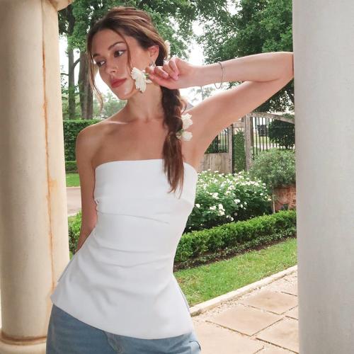 Women's summer new solid color sleeveless backless slit tube top