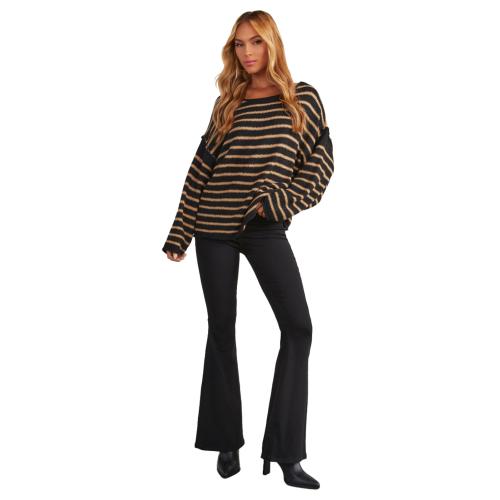 All-match Striped Knitted Sweater Women's Loose Shoulder Bat Long-sleeved Knitwear