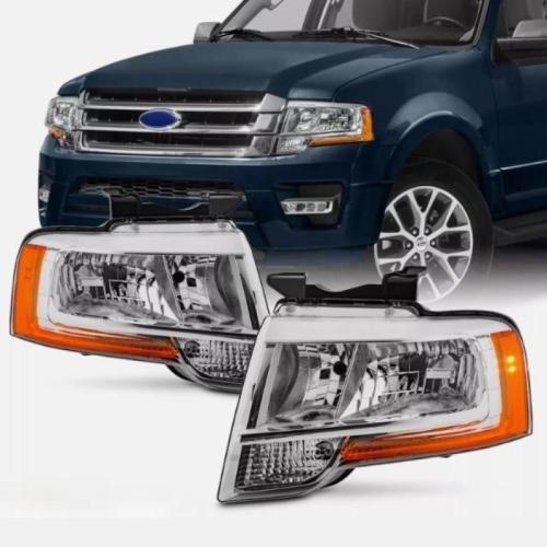 For 2015-2017 Ford Expedition Chrome Headlamps Headlights Driver and Passenger 15-17