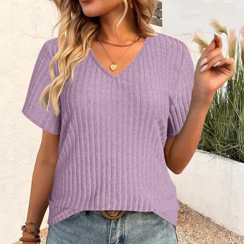 Polyester T-shirts femmes à manches courtes Violet pièce