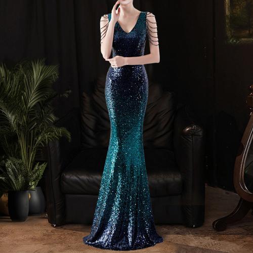 Evening dress Women's Light luxury dress elegant banquet high-end sequined fishtail long dress