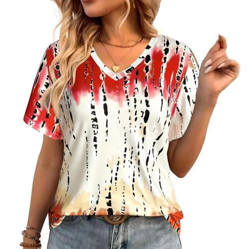 Polyester Plus Size Women Short Sleeve T-Shirts printed mixed colors PC